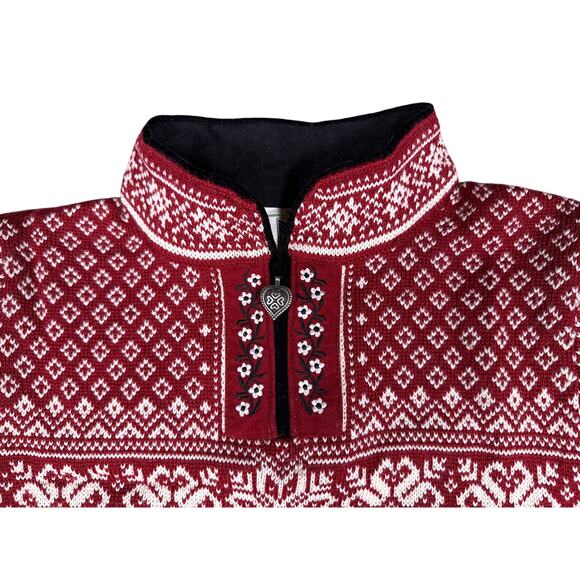 Dale of Norway Peace Knit Sweater Qtr Zip Womens Medium Red 100% New Wool - Picture 4 of 13